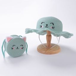 Babyhug Straw Hat With Bow & Purse - Blue & Pink-image-6