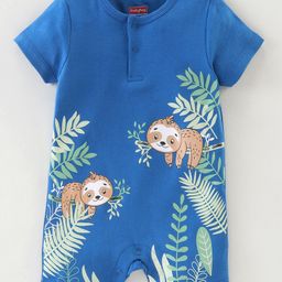 Babyhug 100% Cotton Half Sleeves Romper Sloth Print - Blue-image-98