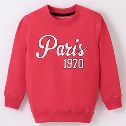 Doreme Fleece Full Sleeves Brushed Sweatshirt with Text Print - Raspberry Pink-image-39