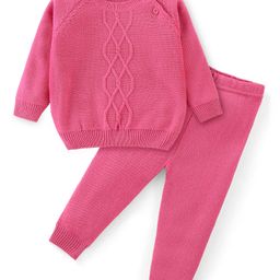 Babyhug 100% Acrylic Knit Full Sleeves Sweater Set With Cable Knit Design - Pink-picture-25