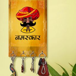 999Store Stylish Wood Wall Mount Decorative Key Holder - Rajasthani Tau ji Namaskar-image-34