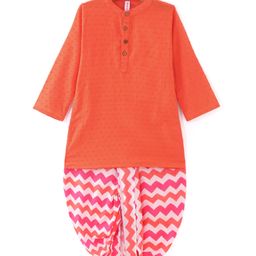 Babyhug Cotton Dobby Full Sleeves Kurta With Printed Dhoti Set - Orange-image-93