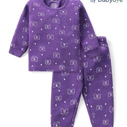 Babyoye Cotton Modal Knit Full Sleeves Thermal Inner Wear Set with Bow Print - Purple-image-60