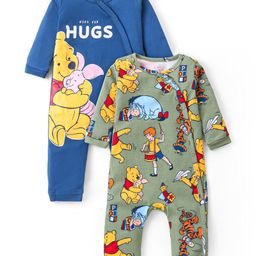 Babyhug Disney Interlock Knit Full Sleeves Rompers With Winnie the Pooh Graphics Pack of 2 - Navy Blue & Olive Green-image-68