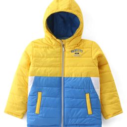 Babyhug Woven Full Sleeves Color Block Padded Hooded Jacket- Yellow & Blue-picture-24