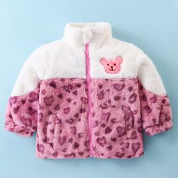 Kookie Kids Full Sleeves Fur Jacket with Bear Patch -  Pink-image-65