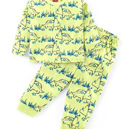 Babyhug Cotton Knit Full Sleeves Night Suit With Dino Print - Green-image-54