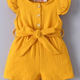 Kookie Kids Frill Sleeves Solid Jumpsuit With Bow Applique - Yellow-image-14