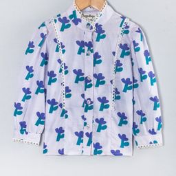 Hugsntugs Cotton Full Sleeves Lace Embellished Floral Motif Printed Top - White-image-86