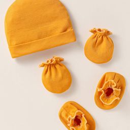 Ben Benny Interlock Knit Solid Cap Mittens & Booties Set Golden - Diameter 11 cm-25