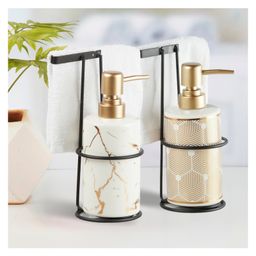 KOOKEE Ceramic Soap Dispenser for handwash for Bathroom, White/Gold, (Set of 2) (11033)-18