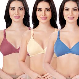 Bella Mama Cotton Elastane Knit Maternity Non Wired Nursing Bra Pack of 3(Colour May Vary)-image-63