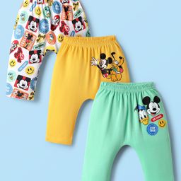 Babyhug Disney Interlock Knit Full Length Diaper Leggings with Mickey & Friends Graphic Pack of 3 - White Yellow & Light Green-image-86