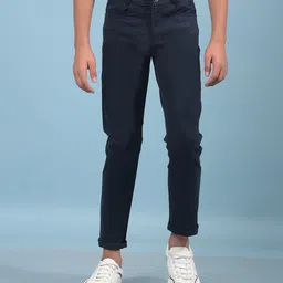 CRIMSOUNE CLUB Cotton Solid Trousers - Blue-picture-13