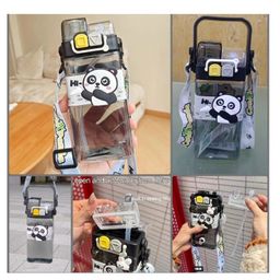 Sanjary Kid's Cartoon Water Bottle with Adjustable Strap Cute Double Drinking Straw Leak-Proof, Portable Tumbler color design may vary - 500 ml-image-10