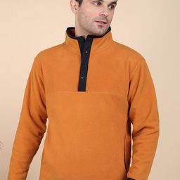 Alan Jones Men Solid Mustard Mock Collar Pullover-image-3
