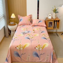 JC HOME Peach & Blue Floral Printed 140 TC Queen Bedsheet Set- 1.80 m x 2.30 m-image-72