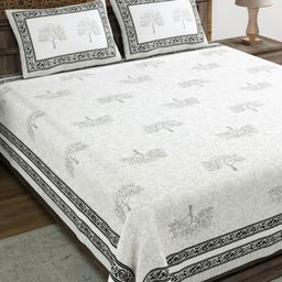 Myntra Elegant Homes Grey & White Floral 180 TC King Bedsheet with 2 Pillow Covers-image-58