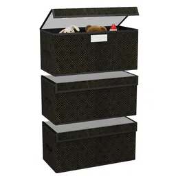 Kuber Industries Black & Beige 3 Pieces Printed Storage Box Organisers With Lid-32