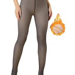 Kilvis Women Black High Waist Stretchable Fleece Thermal Winter Dual Tone Stocking-picture-40