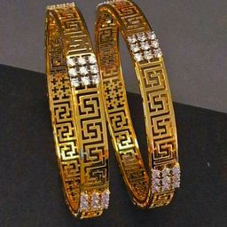 Zevarly Pack Of 2 Gold Plated AD Stone Studded Bangles-12