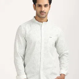 Indian Terrain Chiseled Skinny Fit Abstract Printed Mandarin Collar Cotton Shirt-image-89