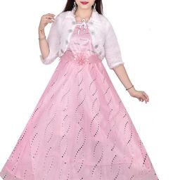 SVM FASHION Girls Maxi/Full Length Festive/Wedding Dress (Pink, 3/4 Sleeve)-image-82