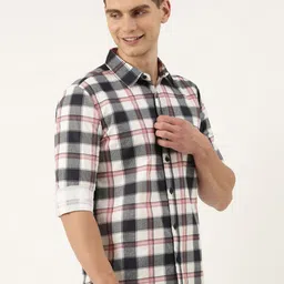 Metronaut Men Spread Collar Tartan Checked Cotton Casual Shirt-image-52