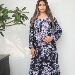 Rangreza Ethnic Floral Embroidered Chikankari Mulmul Kurta-image-15