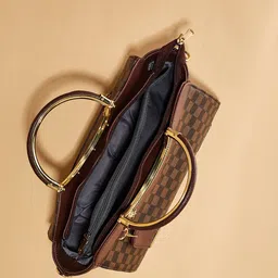 FARGO Checked PU Structured Handheld Bag with Cut Work image 5