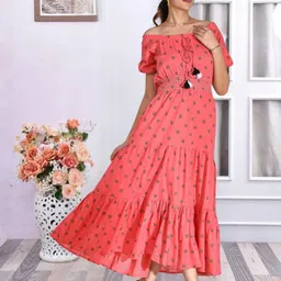 OZIA Floral Print Off-Shoulder Fit & Flare Maxi Dress-image-84