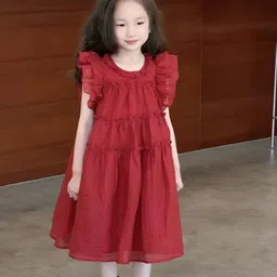 StyleCast x Revolte Girls Solid Round Neck Ruffles A-Line Dress-image-68