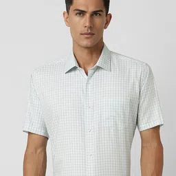 Van Heusen Men Spread Collar Micro Checked Cotton Slim Fit Formal Shirt-image-95