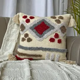 EXPORT HOUSE Off White & Red Set of 5 Geometric Square Cushion Covers image 4