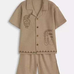 SANA CLOTHING Boys Embroidered Pure Cotton Shirt With Shorts-image-114
