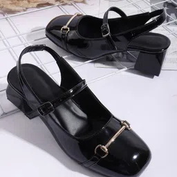 TRYME Solid Block Heel Sandals With Buckles-8