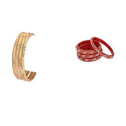 1ST TIME Set Of 8 Gold-Toned Alloy Artificial Stones & Beads Antique Bangles-picture-30