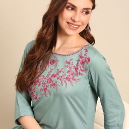 Anouk Floral Embroidered Round Neck Straight Kurta-image-91