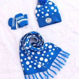 Babyhug Woollen Cap Set Polka Dot Design Aqua & White - Diameter 11.5 cm-image-9
