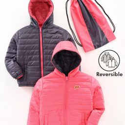 Pine Kids Full Sleeves Reversible Hooded Jacket - Peach Navy-27