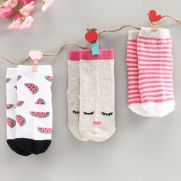 Cute Walk by Babyhug Anti Bacterial Ankle Length Socks Pack of 3 - Grey Pink-image-30