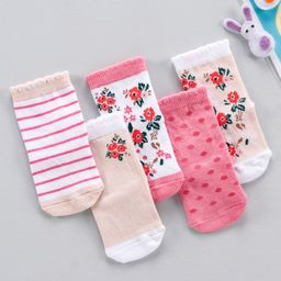 Cute Walk by Babyhug Anti Bacterial Ankle Length Stripe Socks Pack of 5 - Pink White-picture-13