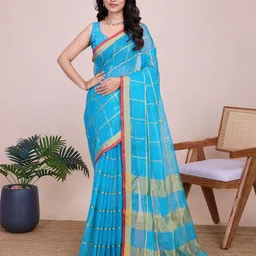 Anjaneya Sarees Woven Design Checked Chanderi Saree-image-55