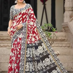all about you Ethnic Motifs Printed Zari Pure Cotton Bagru Saree-image-42
