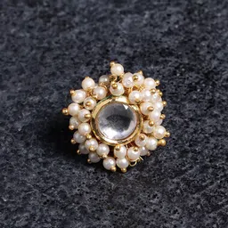 PANASH Gold Plated Kundan Studded & Beaded Finger Ring-73