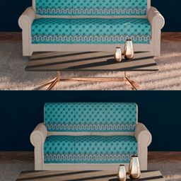Fashion Throw Turquoise Blue & Grey Printed Velvet 4 Piece Sofa Cover-image-29