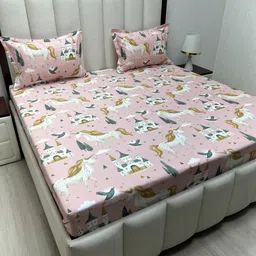 Pure Decor Kinder Pink Cartoon Characters Cotton 260 TC Queen Bedsheet Set-2.28mX2.54m-image-63