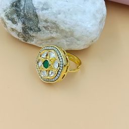 BLACKBOX Gold-Plated Kundan Studded Adjustable Finger Ring image 3