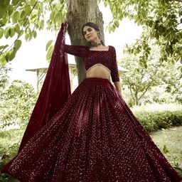 KALINI Embroidered Sequinned Semi-Stitched Lehenga & Unstitched Blouse With Dupatta-image-77