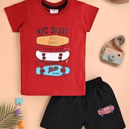 KIDSCUTE Boys Printed Short Sleeves Pure Cotton T-shirt With Shorts-18